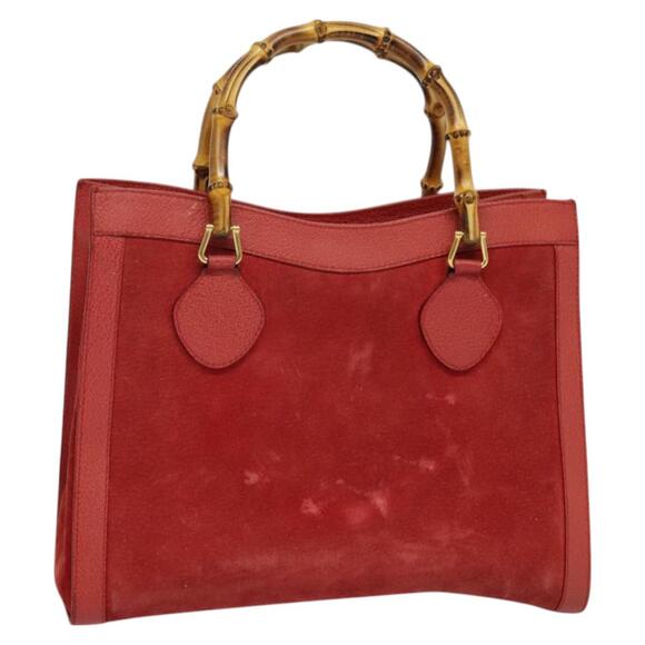GUCCI Bamboo Hand Bag Suede Leather Red Gold 002 123 002 123 - Picture 1 of 16